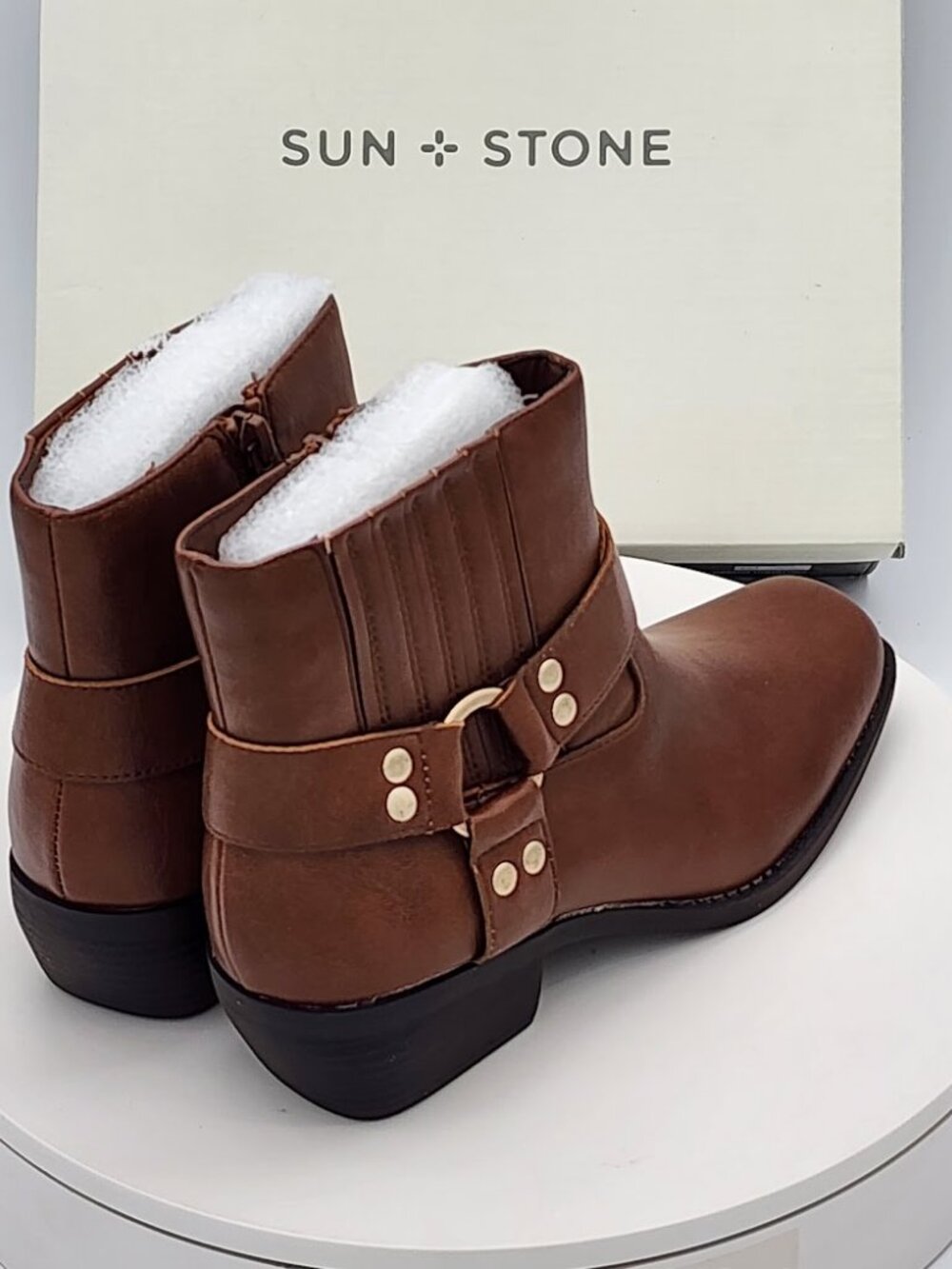 Sun + Stone Westinn Brown Moto Ankle Boots Women’s Size 7 - Picture 3 of 9